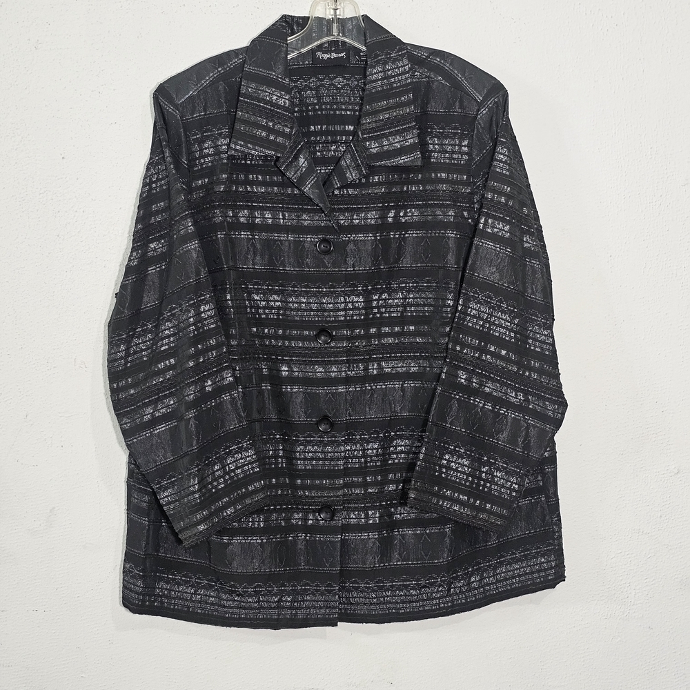 Maggie Barnes Black and Gray Striped Ailver Details Whimisigoth Jacket Sz 1X